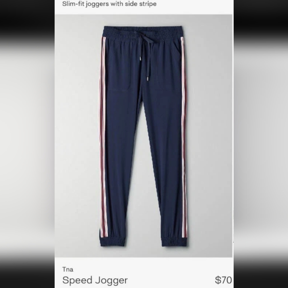 Aritzia TNA Navy Track Pants with Striped Sides - Picture 7 of 7